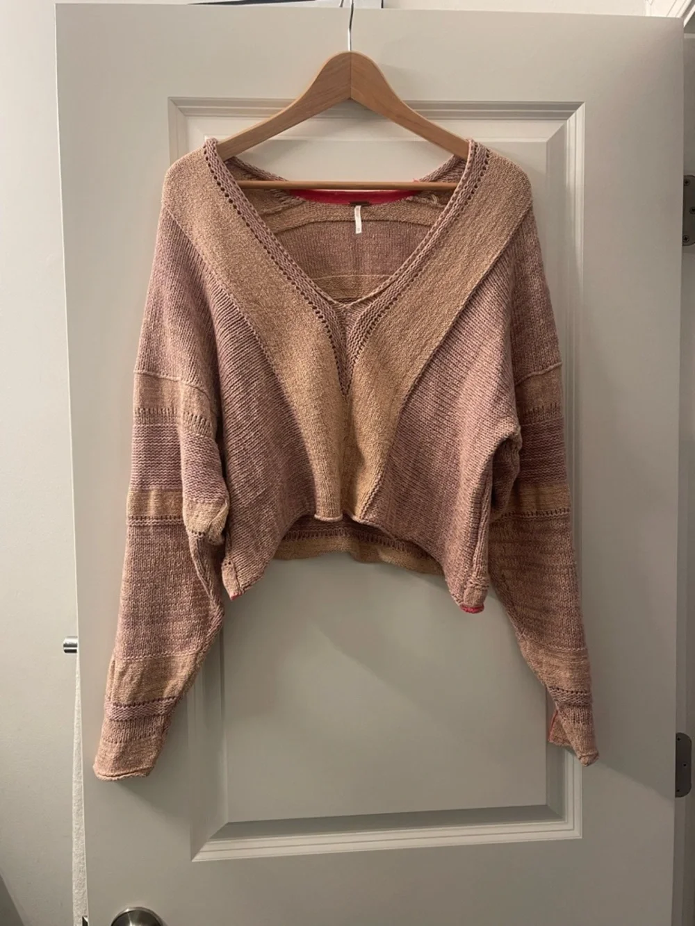 Free People Soft Blush V-Neck Cropped Sweater